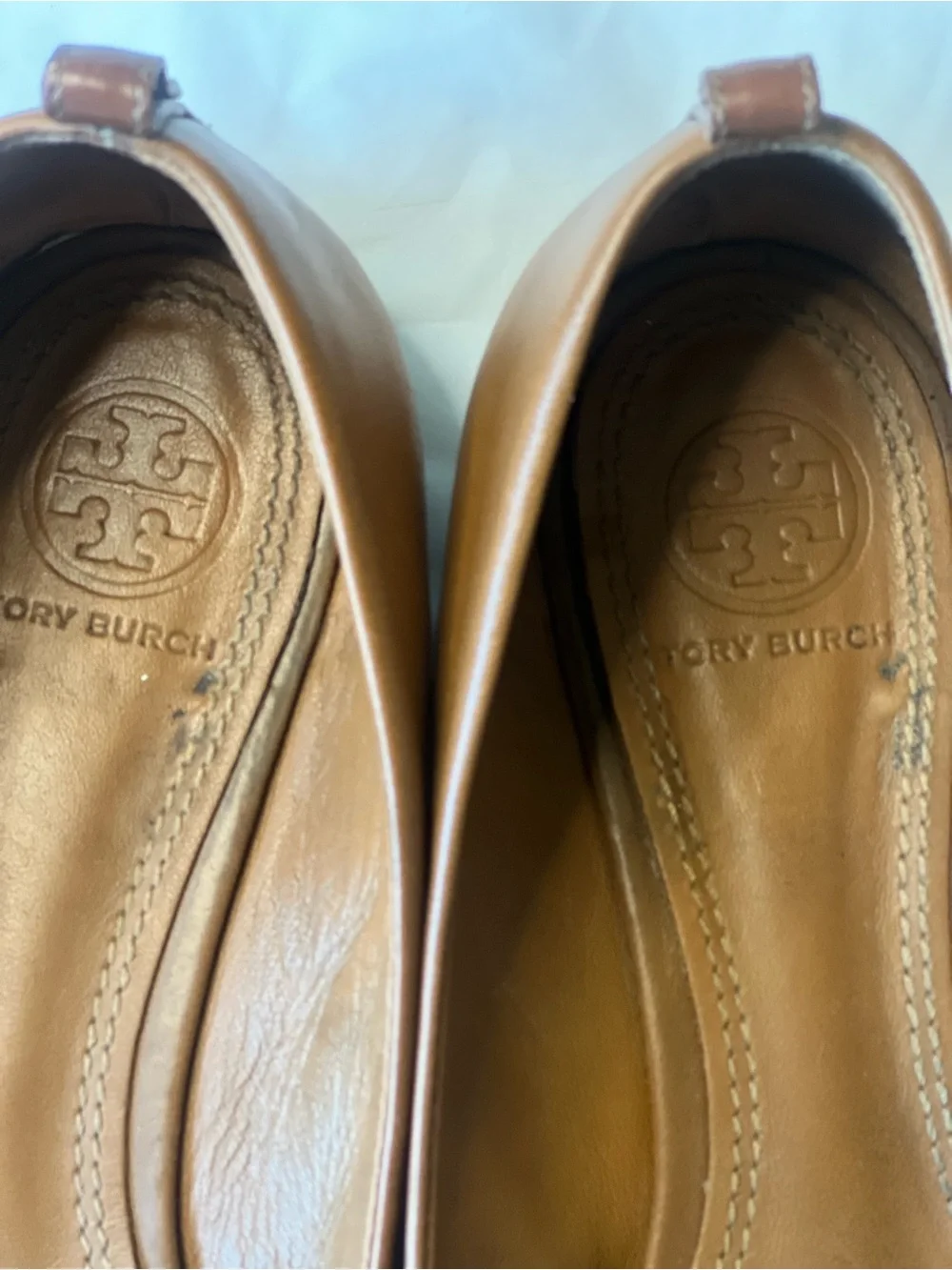 Tory Burch Tan Leather Logo Ballet Flats